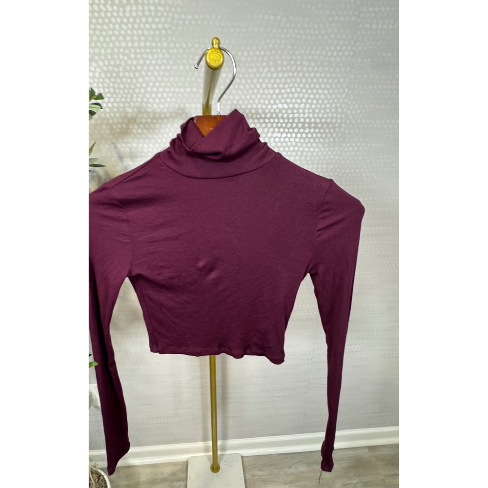 Aritzia Sunday Best Freshman Turtleneck Top XS Burgundy Ribbed Cropped 78845